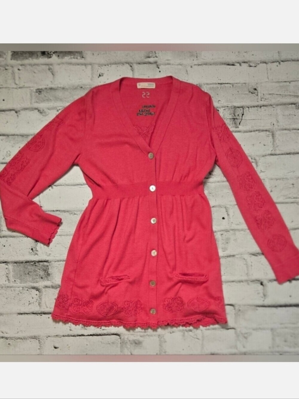 Odd Molly Embroidered Boho Cardigan Tunic Pink Size 4 Lagenlook